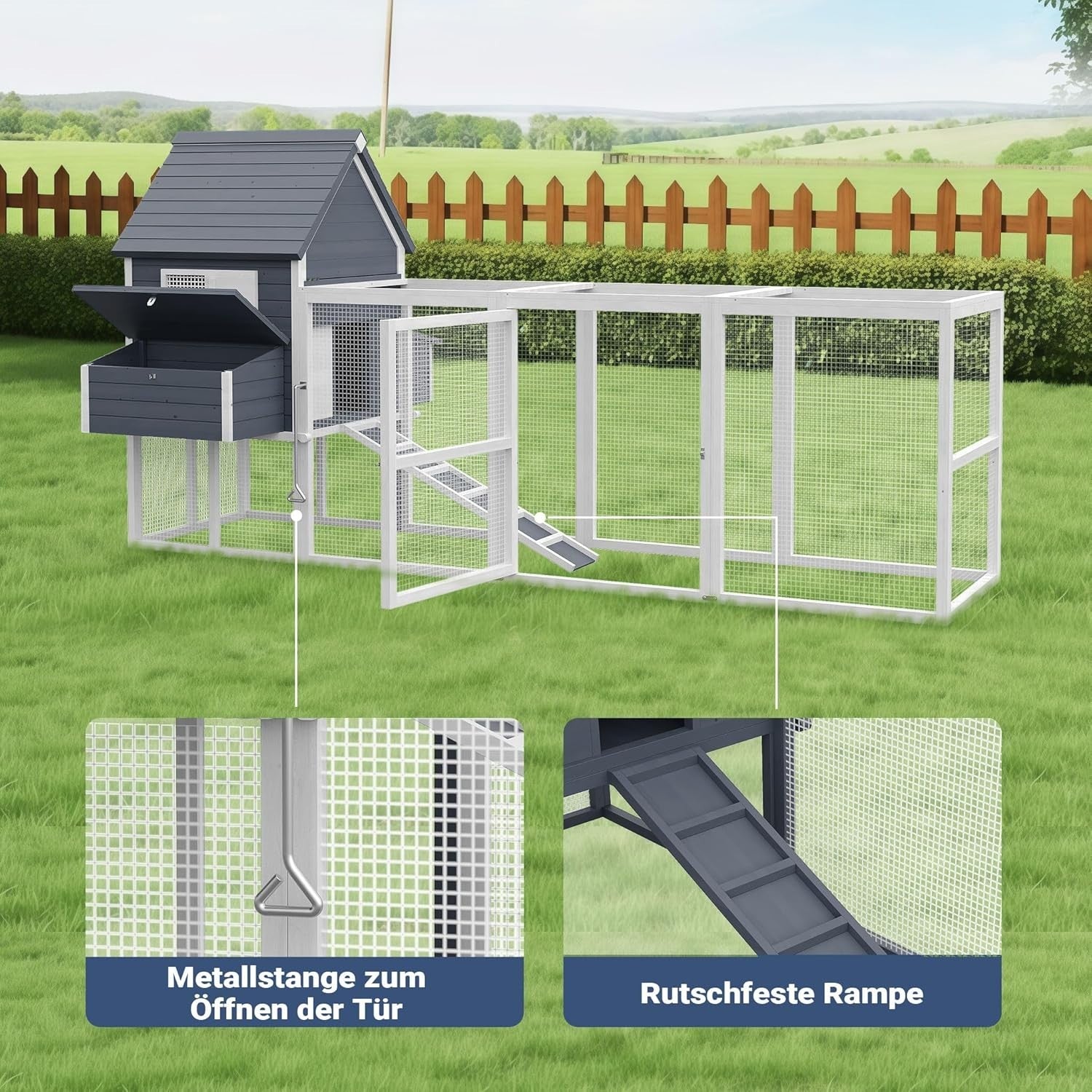 Large Grey Chicken Coop 310x150x150cm Run Nest Box