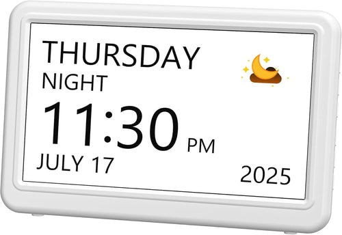 7” Dementia Calendar Clock Large Day Date Time Display Auto Dim Alarms