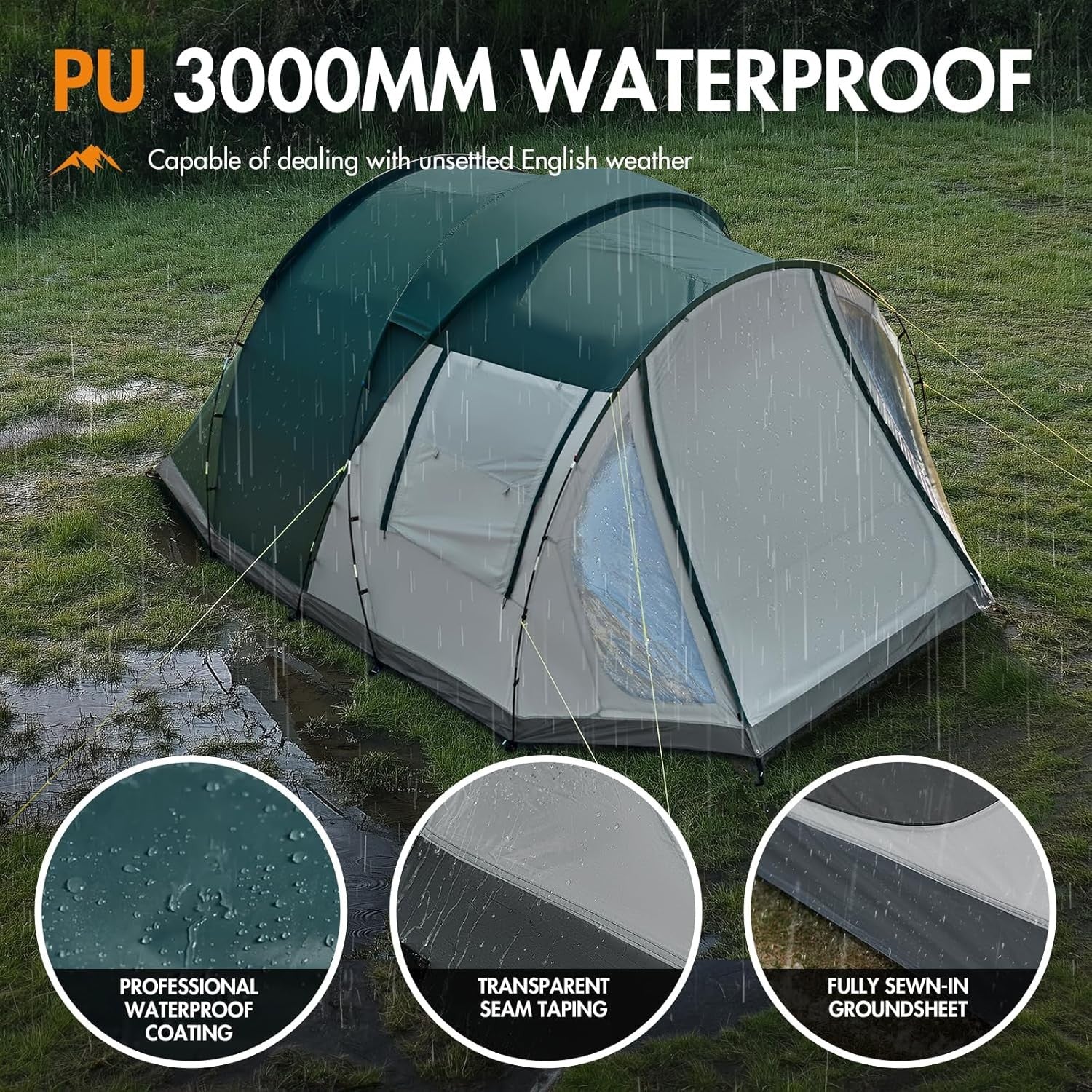 Green 4-5 Person Portal Luxury Camping Tent – Waterproof, Spacious