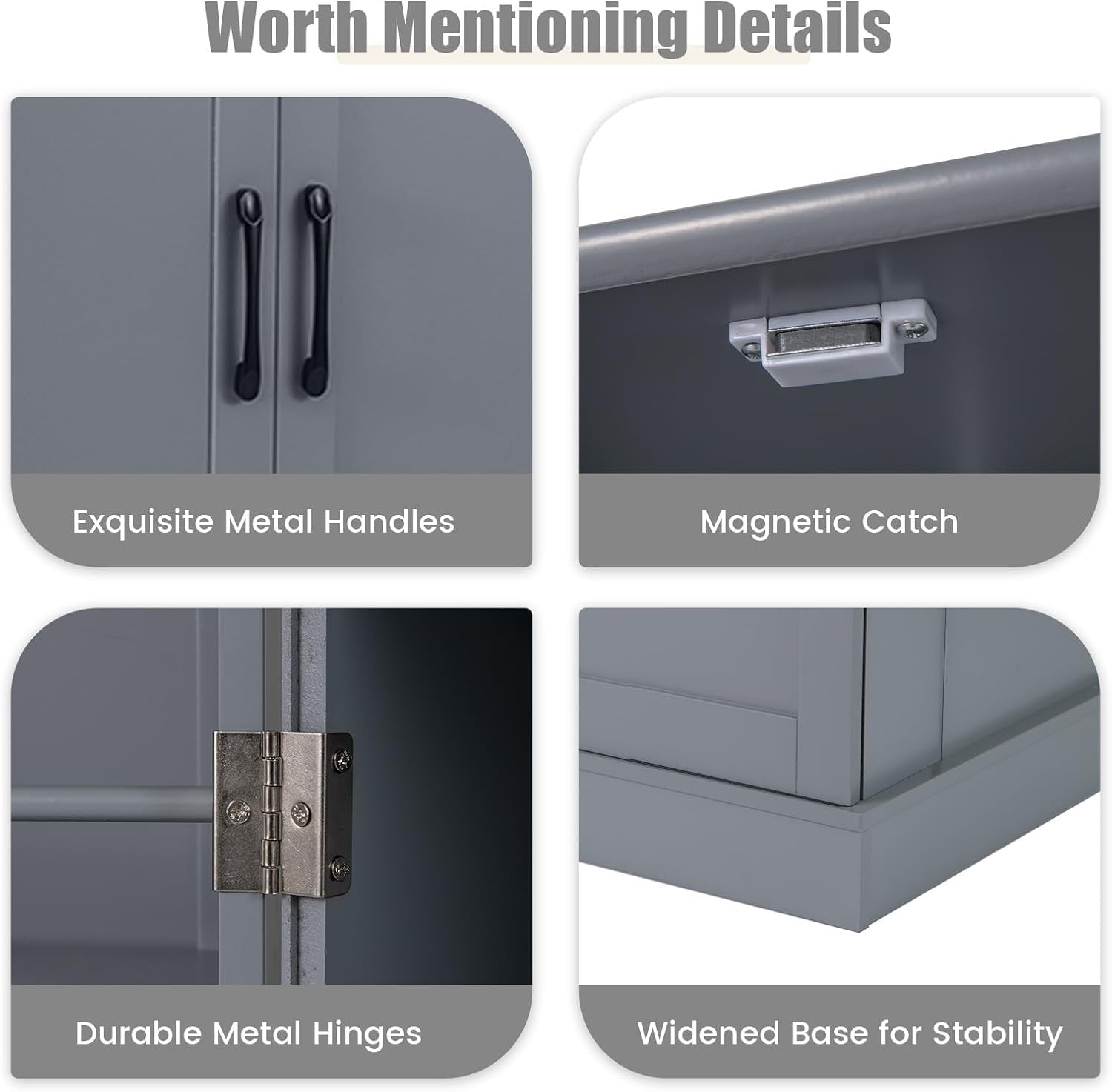 Grey Kitchen Pantry Cupboard Tall Storage Cabinet with Adjustable Shelves