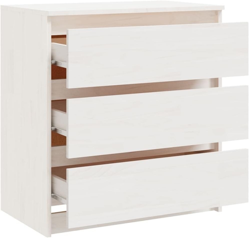 Set of 2 White Pine Bedside Tables with 3 Drawers | Modern Wood Nightstands