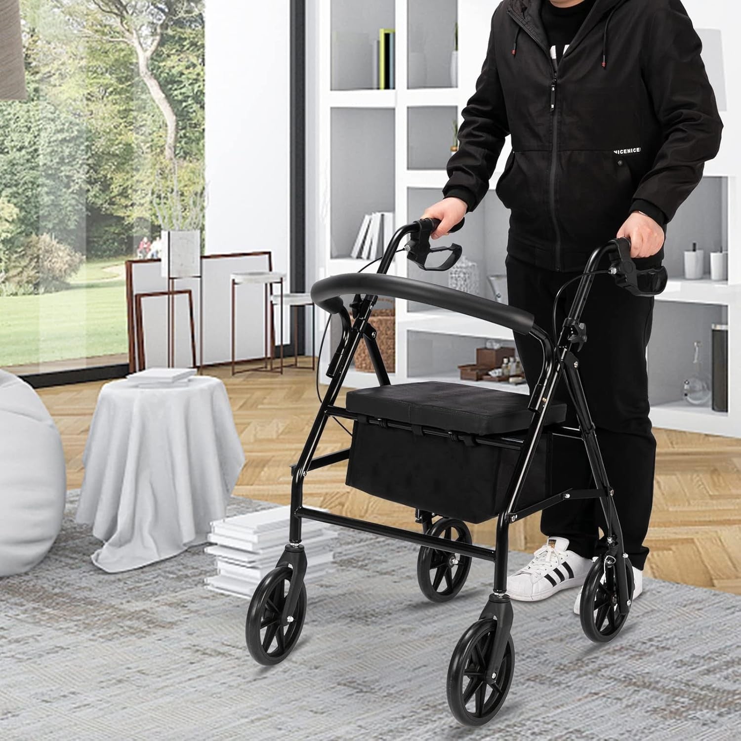 Lightweight Rollator Walker with Seat Folding All Terrain 8” Wheels