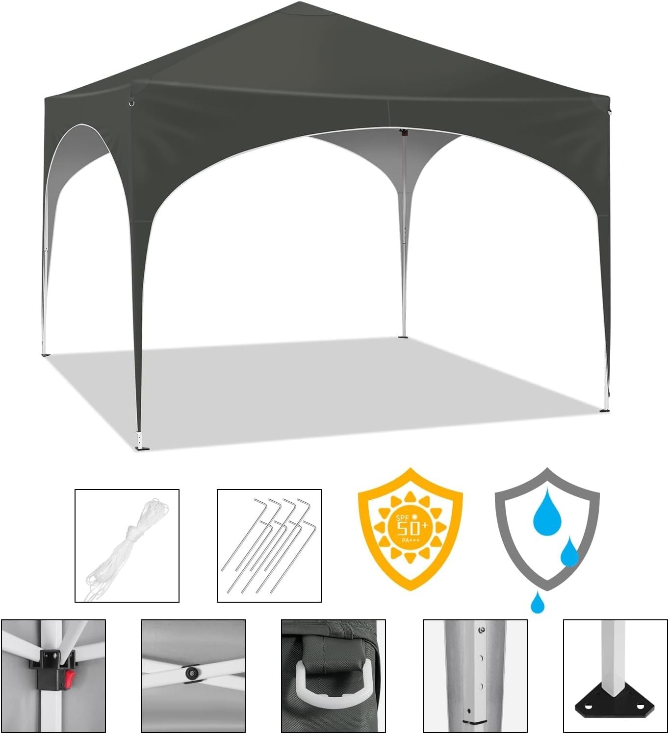 3x3M Pop-Up Gazebo Folding Event Tent Waterproof UV-Protected Grey
