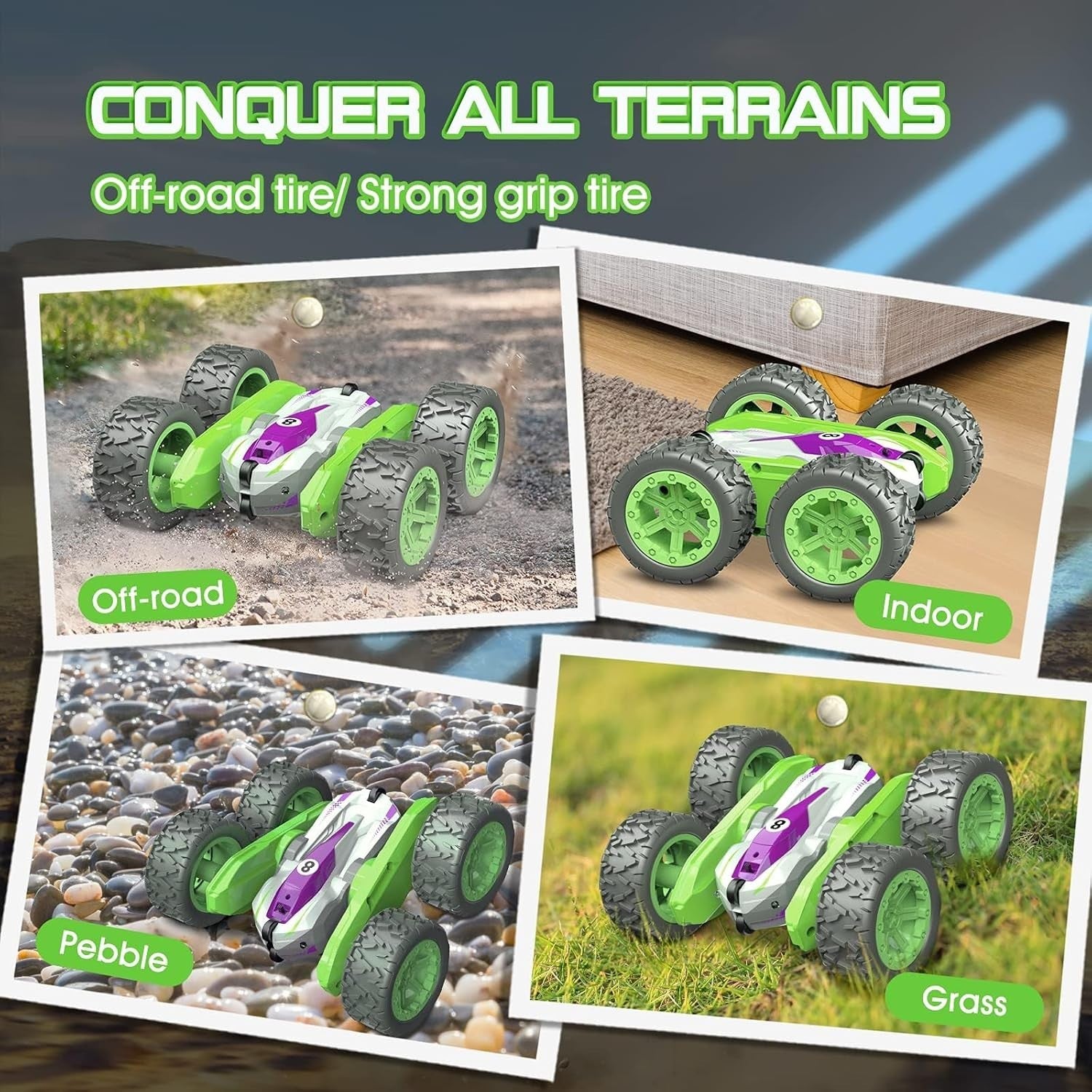 4WD 360° Flip RC Car for Boys 3–10 – LED Stunt Car, Rechargeable Toy