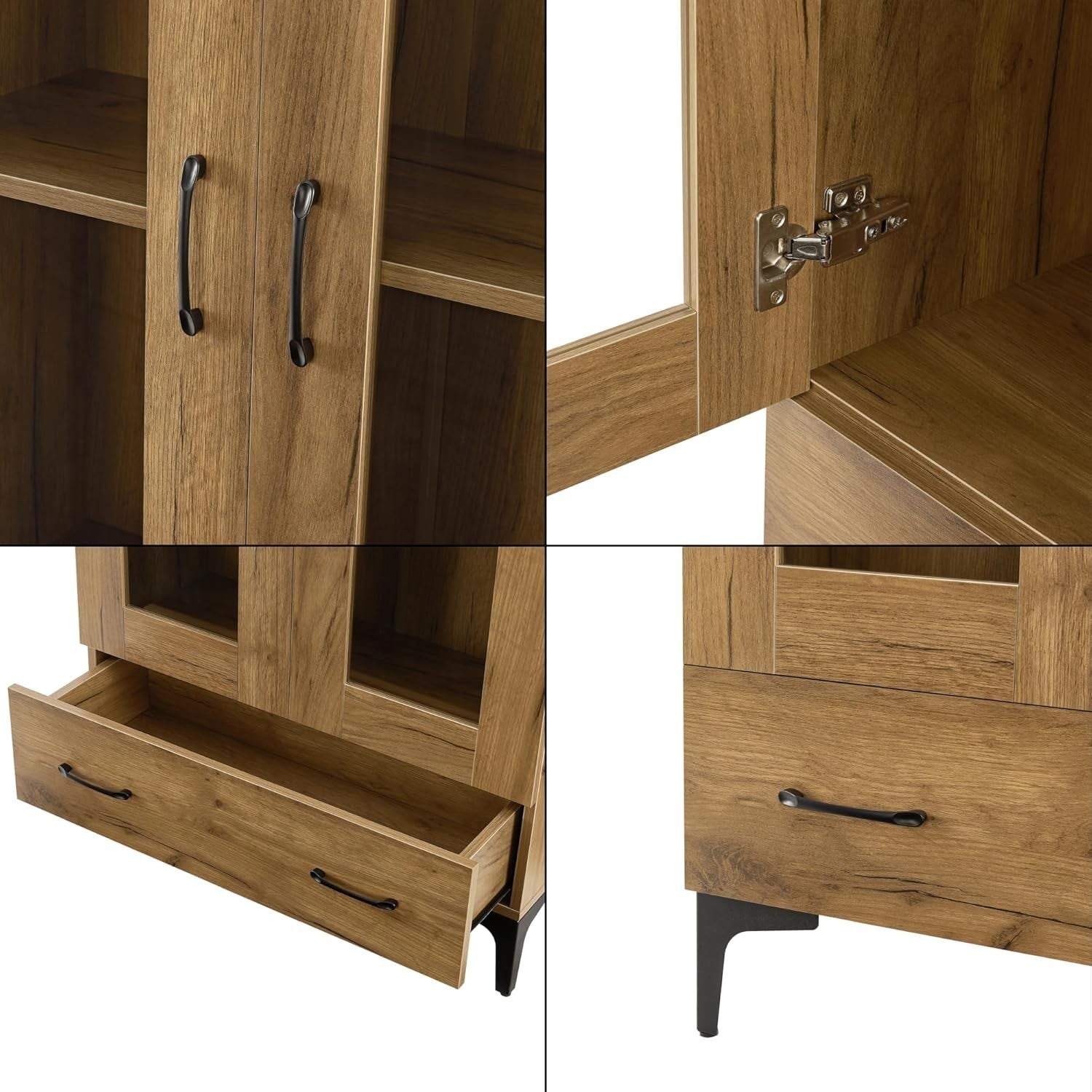 115cm Oak Display Cabinet | 2 Glass Doors & 1 Drawer