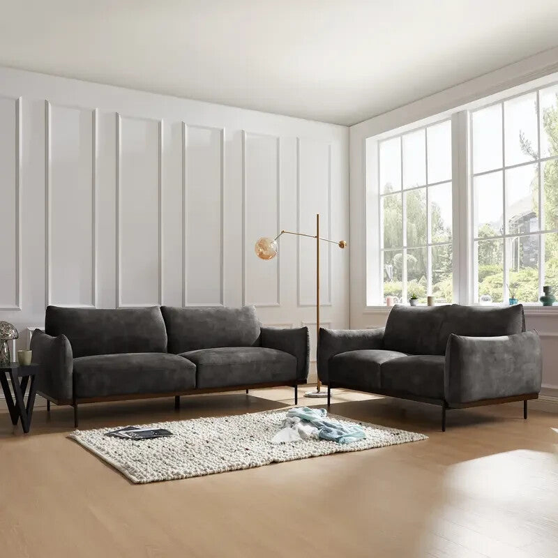 3 Seater Steel Grey Velvet Sofa Modern Deep Seat Distressed Fabric