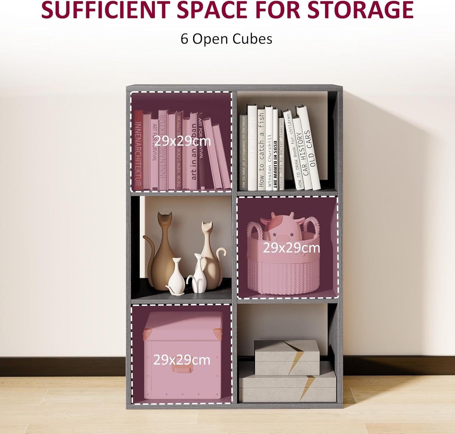 Modern 6-Cube Bookcase Storage Unit Freestanding Display Shelf for Home