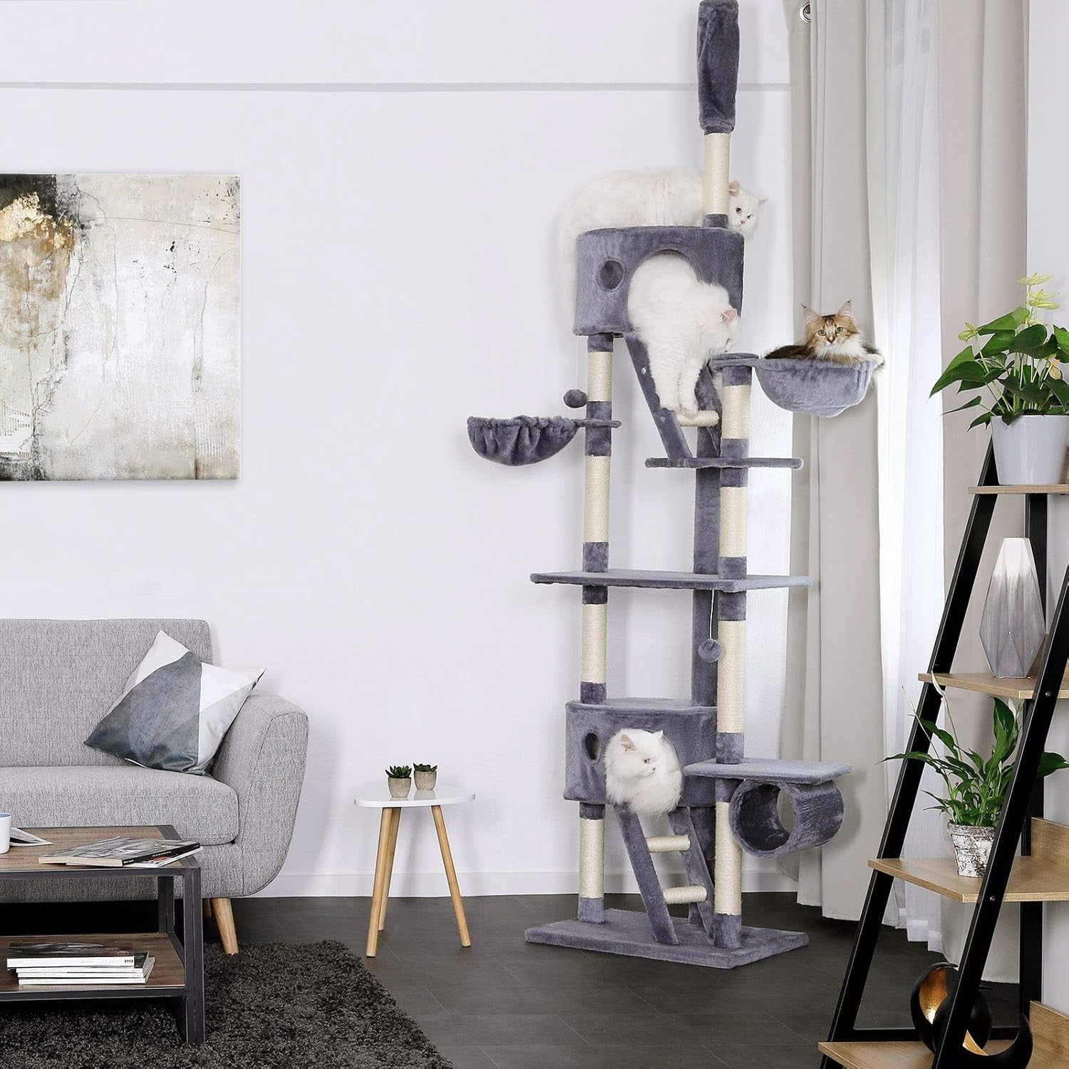 Floor to Ceiling Cat Tree Tower Adjustable 240–260cm Multi Level Scratching Post