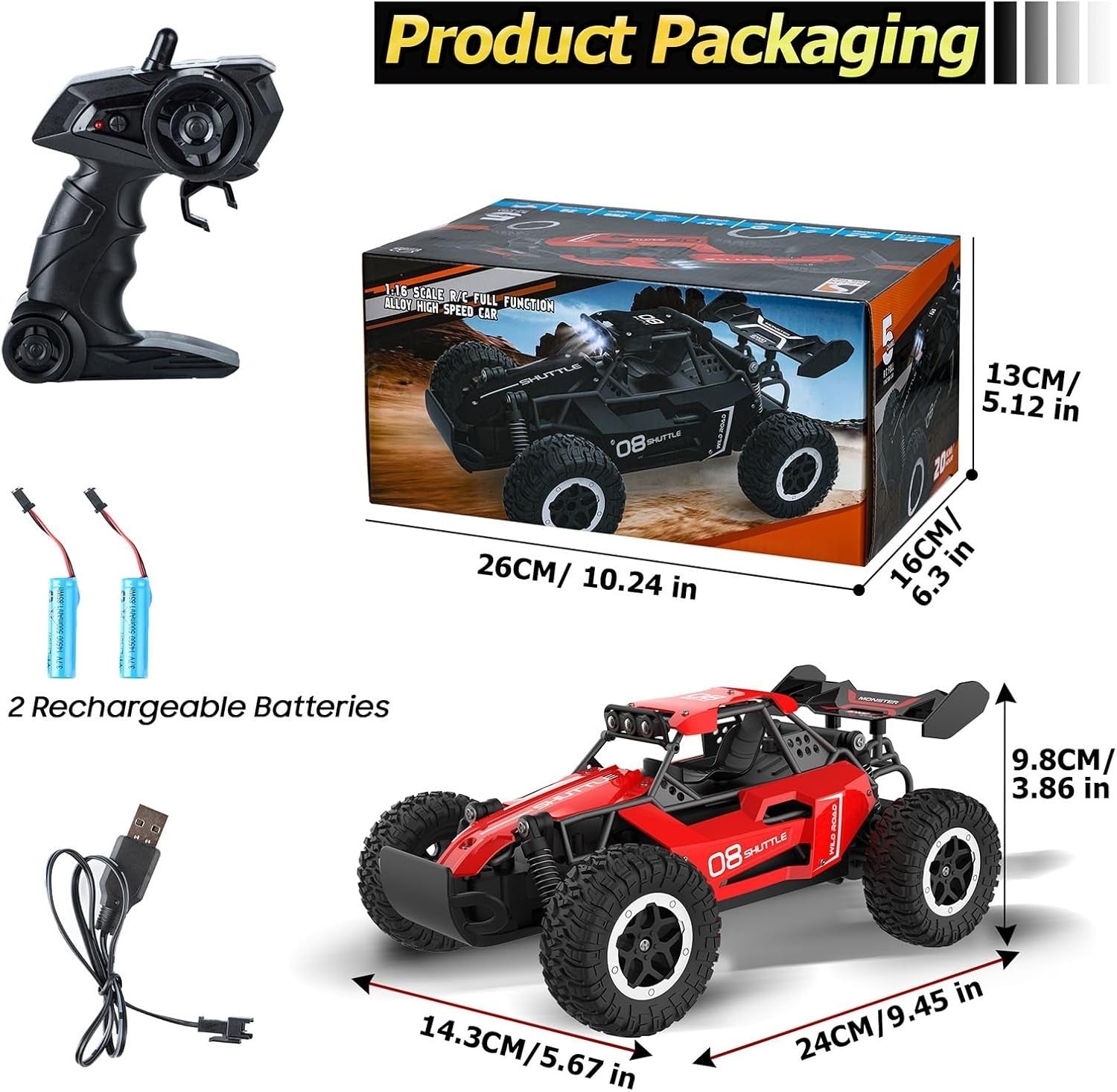 RC Car 20KM/H Remote Control Car 2.4GHz Alloy Monster Truck Toy for Kids