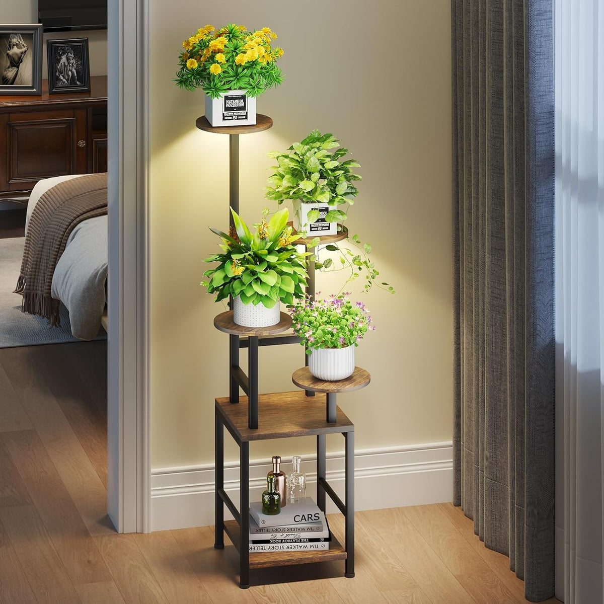 5-Tier Metal Plant Stand with Adjustable LED Grow Light | Indoor Corner Shelf