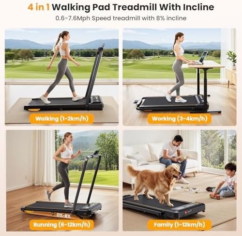 Under Desk Walking Pad Treadmill 8% Incline Foldable with Bluetooth & Remote
