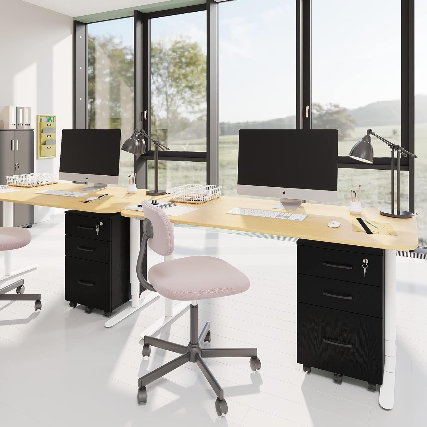 Black Locking Rolling File Cabinet 3 Drawer Under Desk Storage