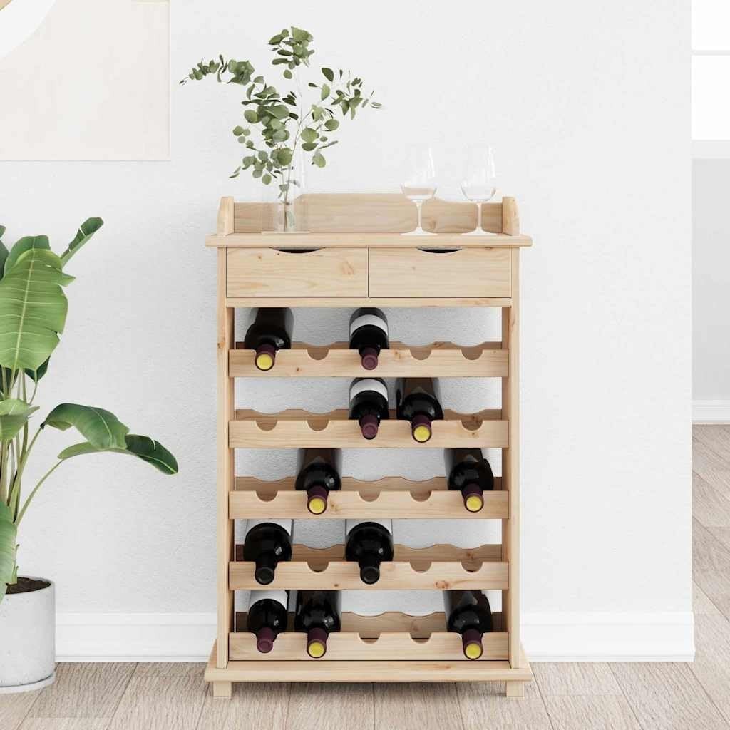 Solid Pine Wood Wine Rack Cabinet with Drawers, 20 Bottle Storage