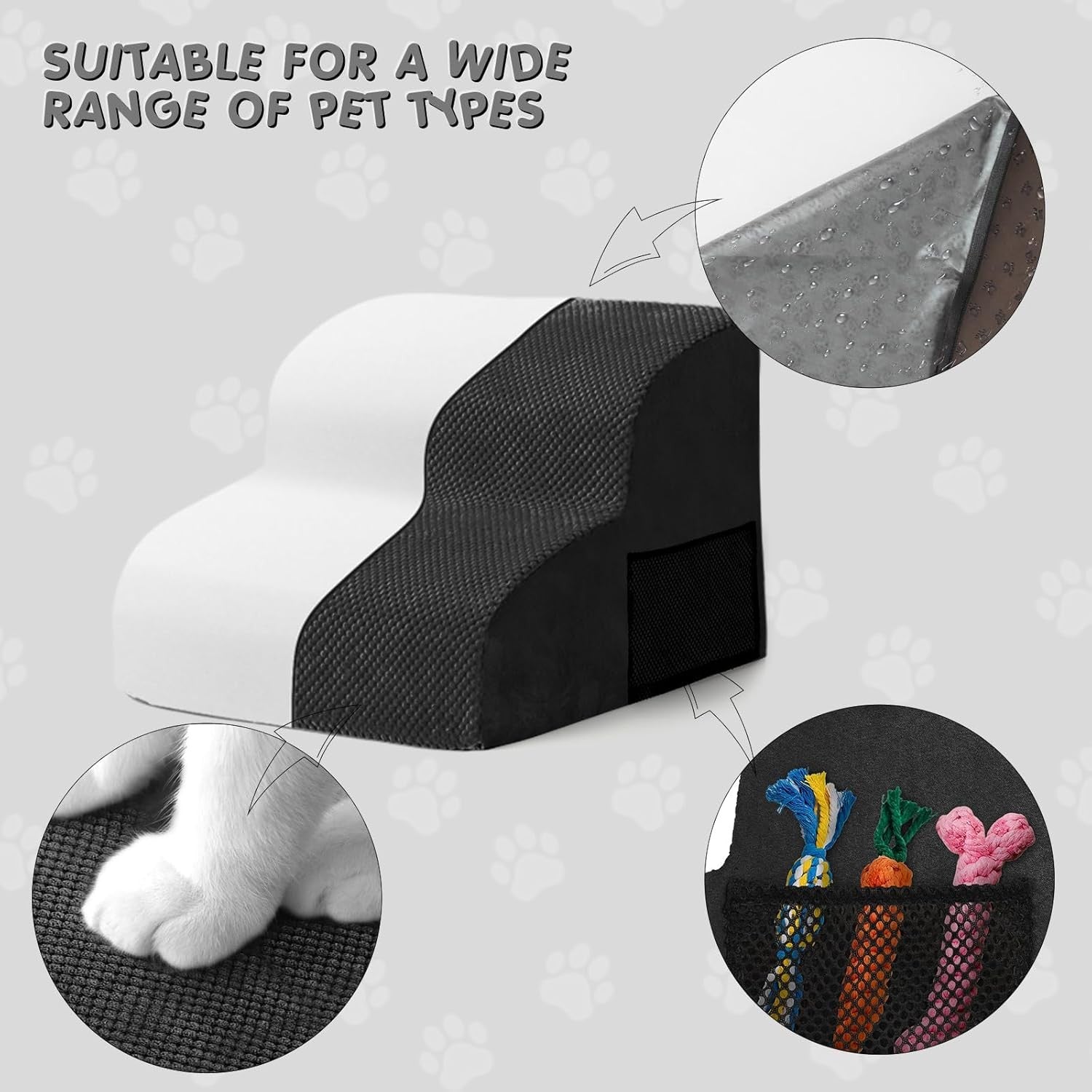 Black 2 Step Dog Ramp 30D Foam Non Slip 40x40x30cm