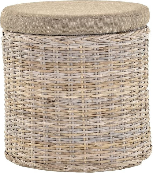 Luxury Rattan Round Laundry Basket with Padded Seat & Lid – Grey Storage Hamper