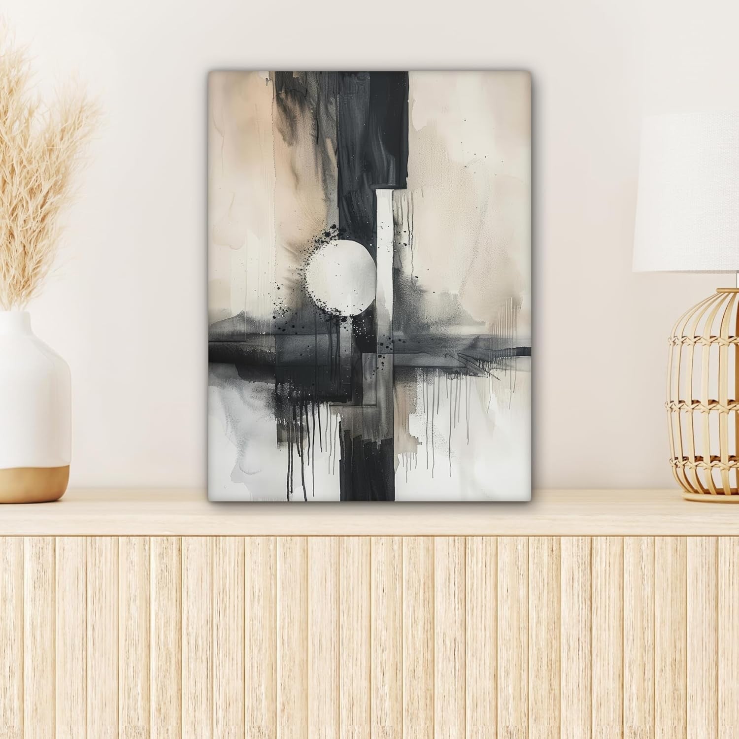 Grey Black Abstract Canvas Wall Art 30x40cm Framed Modern Print