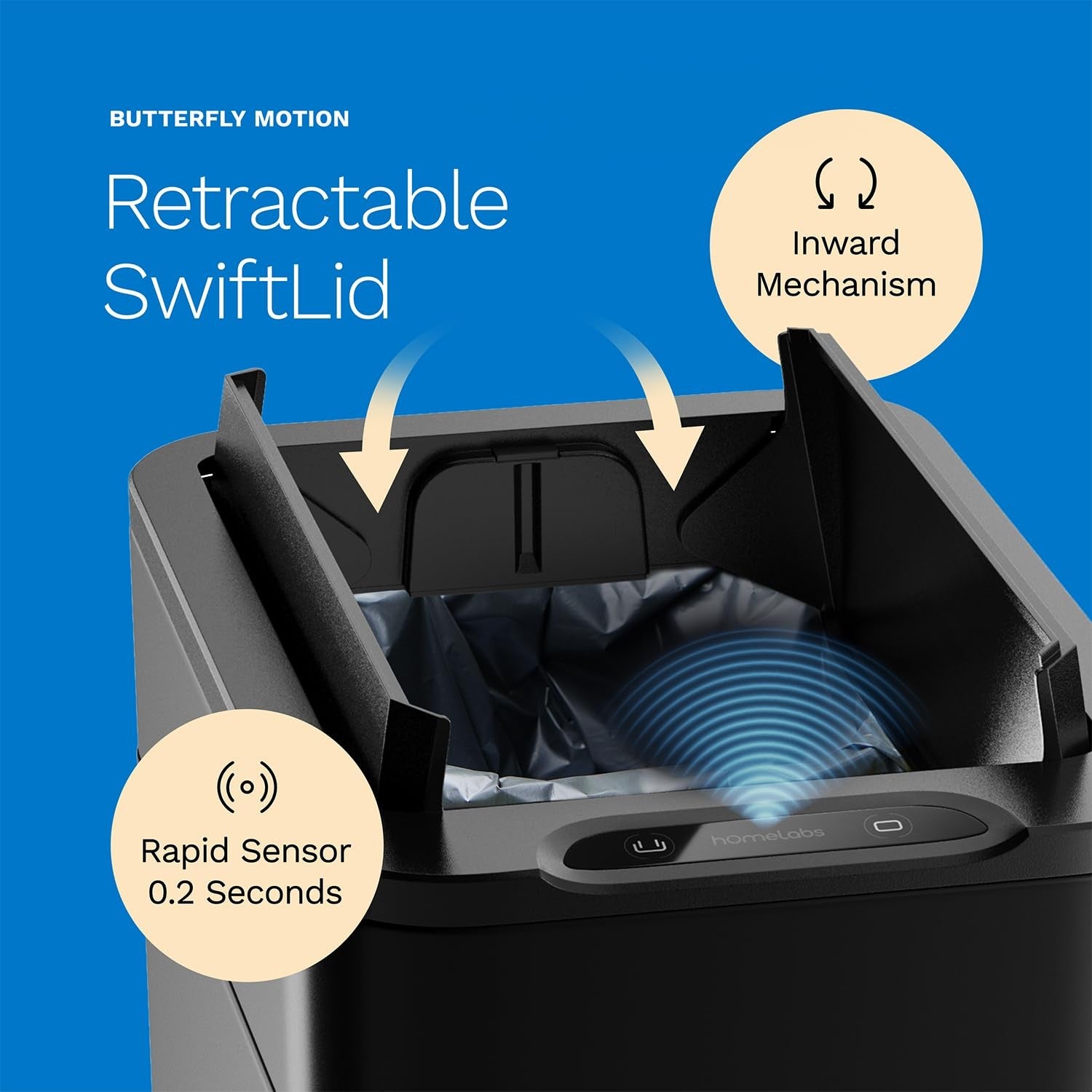 49L Touchless Kitchen Bin Sensor Butterfly Lid Soft Close Black