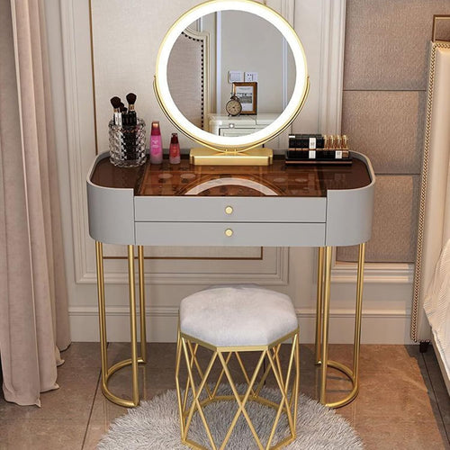 Vanity Dressing Table Set w/ Touch LED Mirror, Drawers & Stool 60cm White