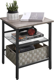 Industrial Side Table with Adjustable Mesh Shelves, Modern Bedside End Table