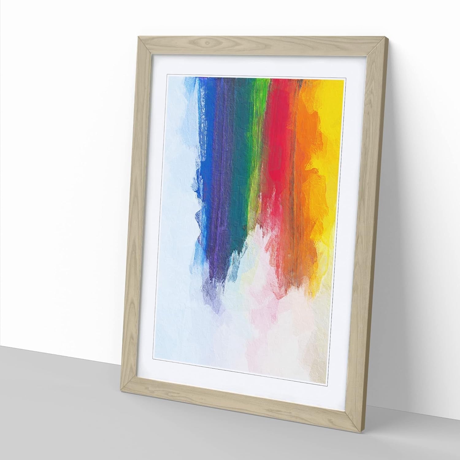 Rainbow Abstract Framed Wall Art A2 Oak Ready to Hang