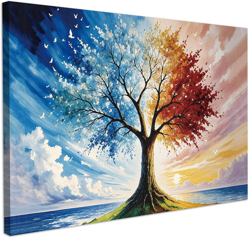 CHDITB Abstract Tree of Live Wall Art,Blue Yellow Tree Canvas Prints Poster,Natu