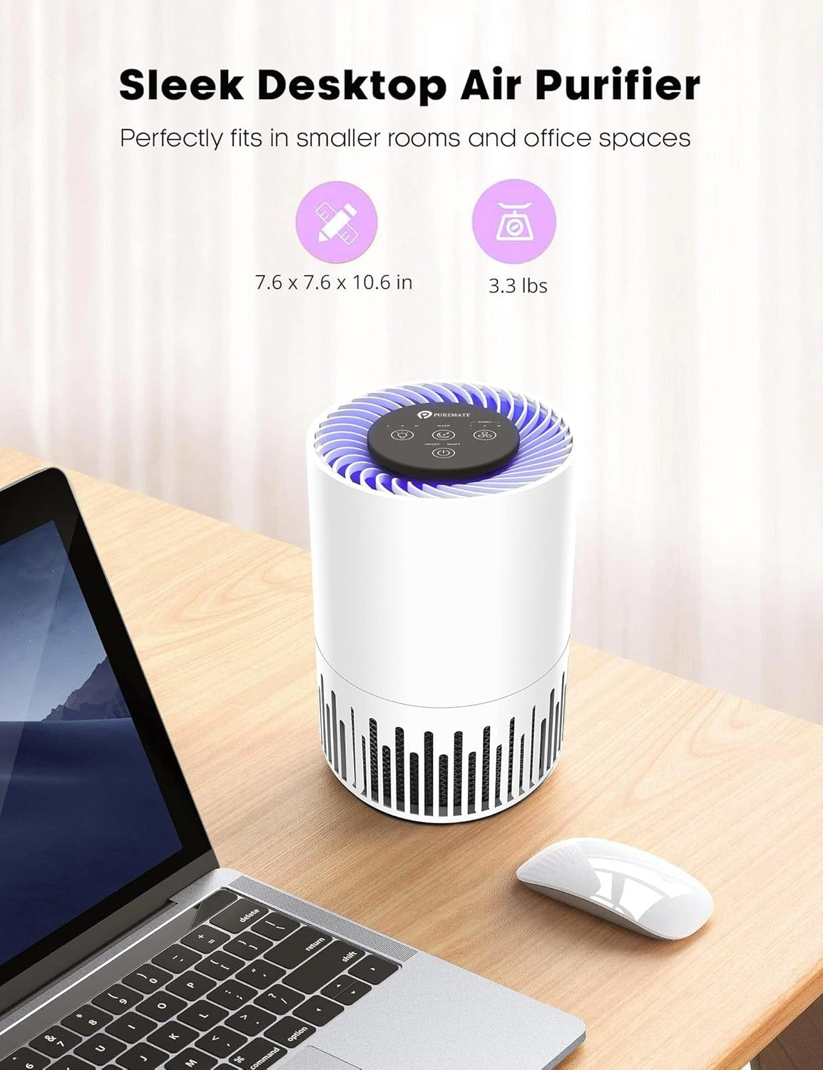 Compact HEPA Air Cleaner Quiet Sleep Mode 4 Speed Pet Allergy Relief