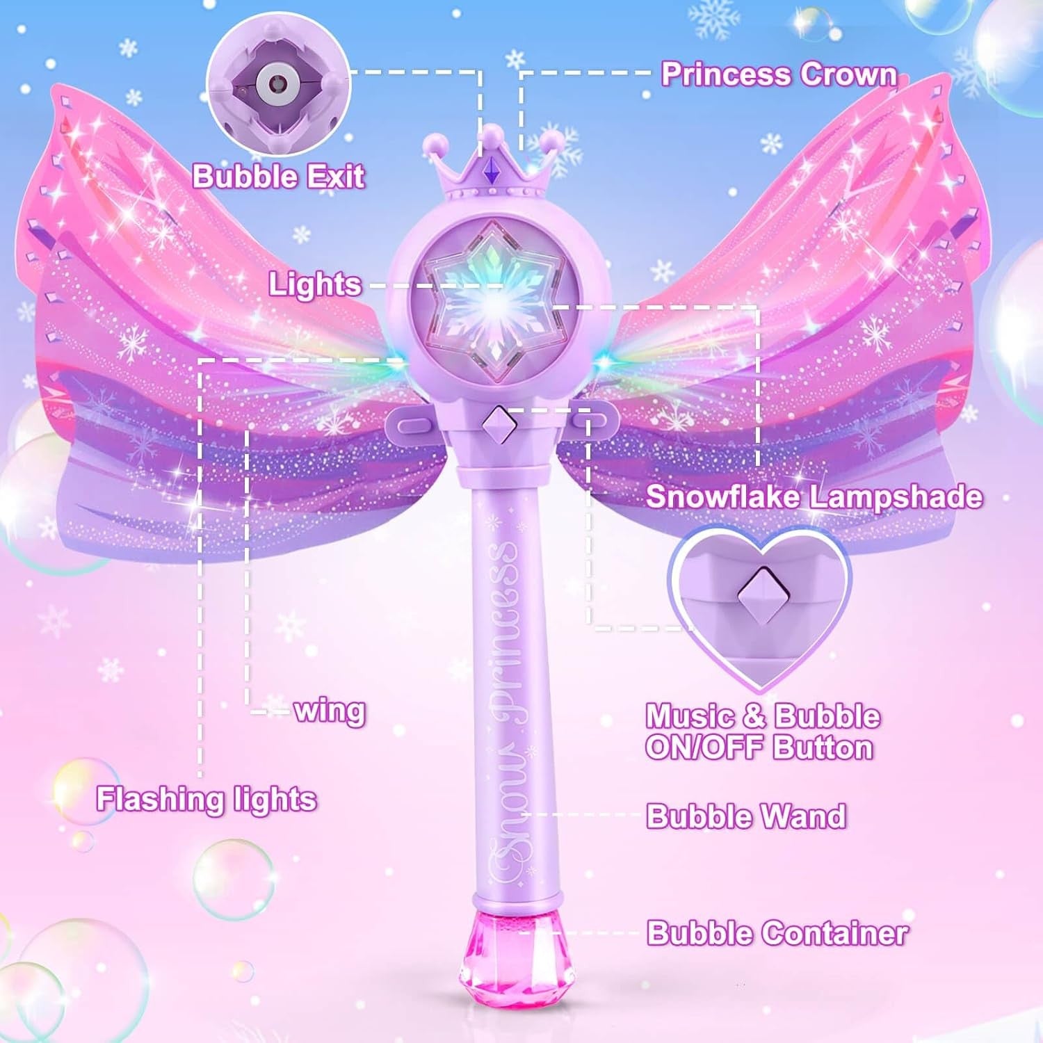 Kids Bubble Wand Light Music Fairy Princess Toy Purple