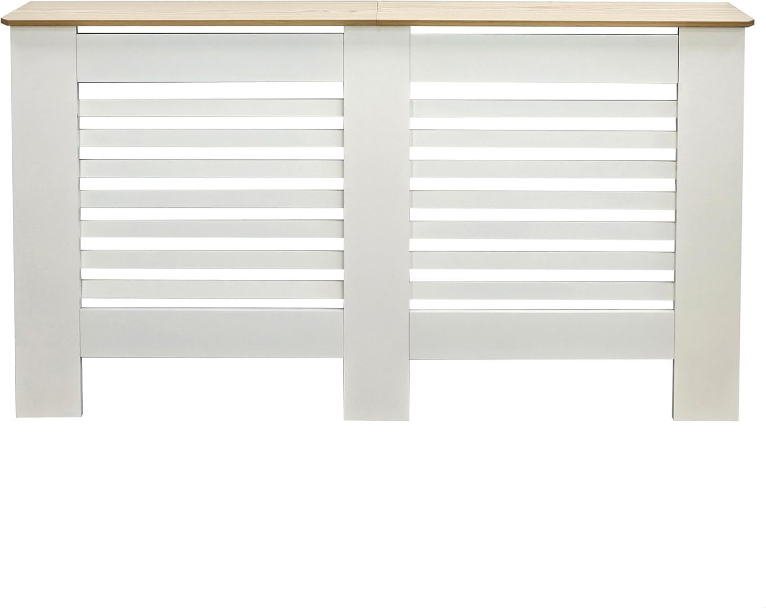 Large Cream Radiator Cover with Oak Top – Modern MDF Slatted Cabinet