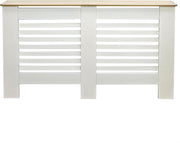 Large Cream Radiator Cover with Oak Top – Modern MDF Slatted Cabinet