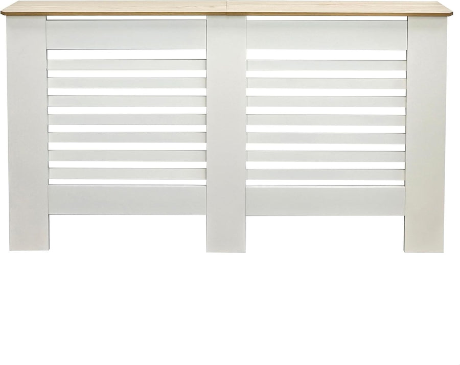 Large Cream Radiator Cover with Oak Top – Modern MDF Slatted Cabinet