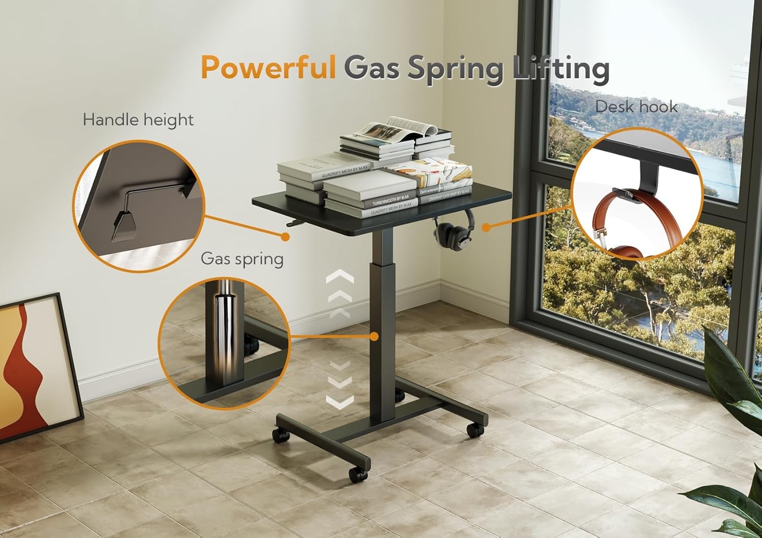 Mobile Standing Desk Height Adjustable Laptop Table Rolling Office Desk 65x48cm