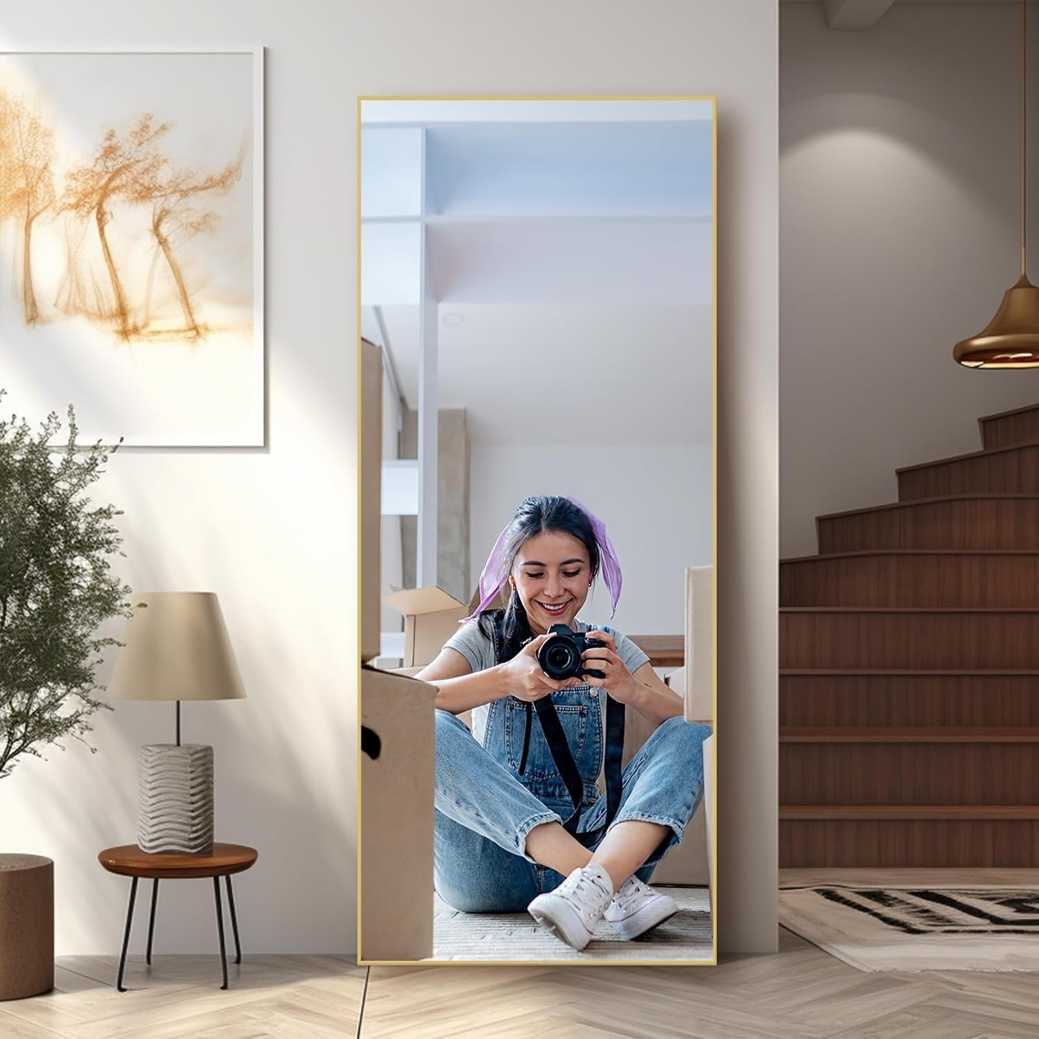 Large Full Length Floor Mirror 180x76cm Gold Frame 3-Way Install