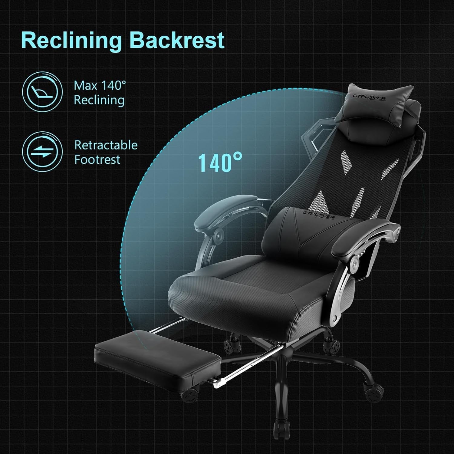 Ergonomic Mesh Gaming Chair Recliner w/ Footrest Lumbar Support