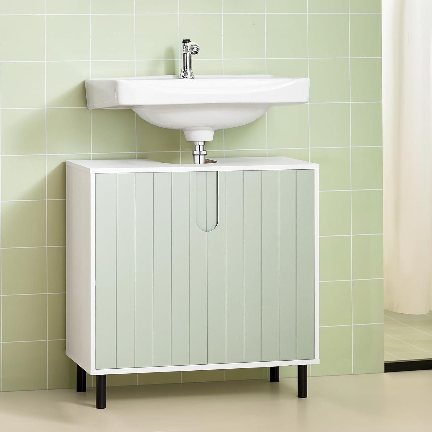 Green Under Sink Bathroom Cabinet 60x30x60cm Vanity Storage Cupboard Unit