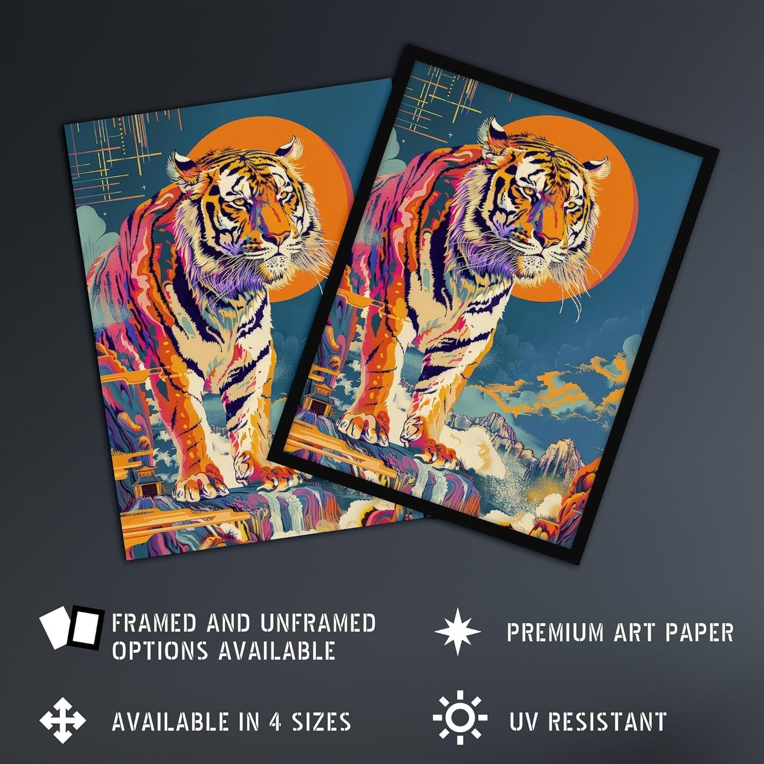 Japanese Tiger Wall Art 12x16 Framed Abstract Animal Living Room Decor
