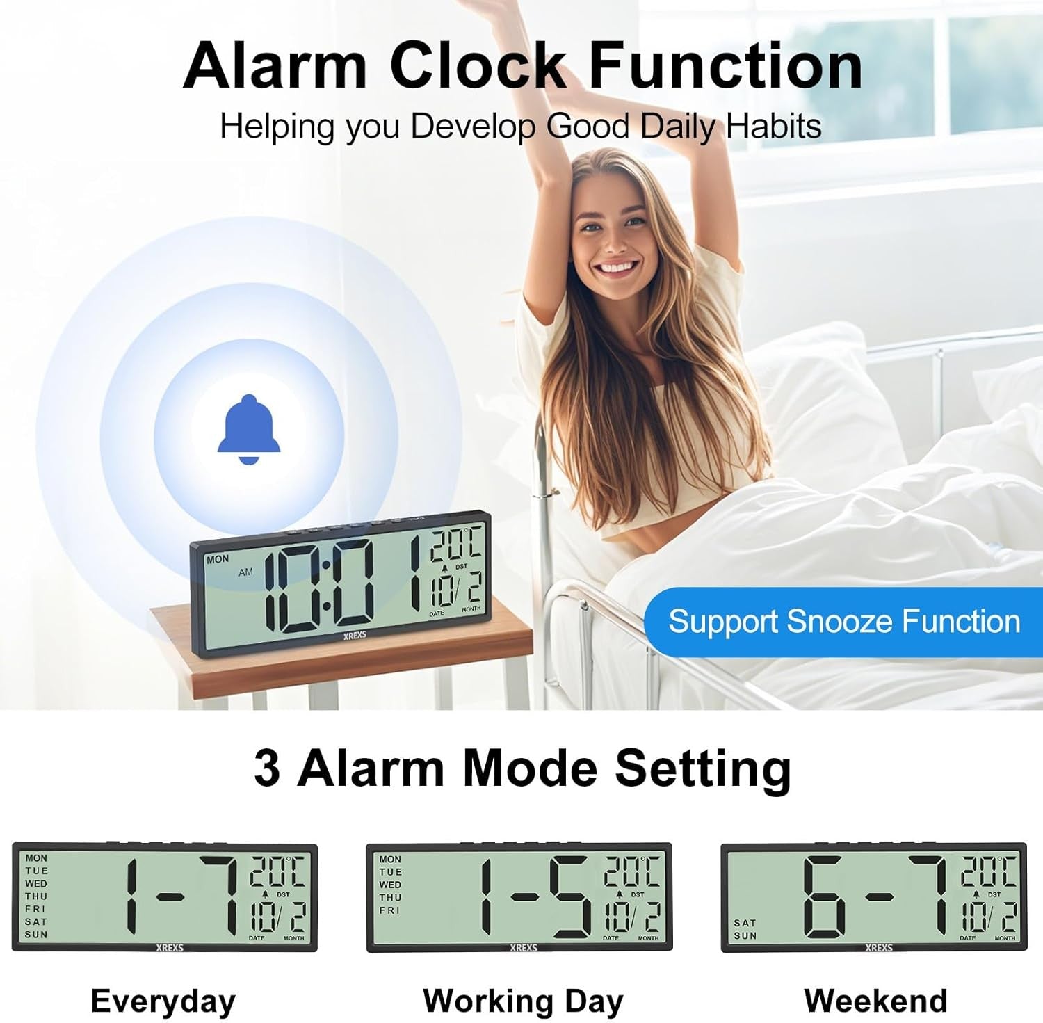 Large Digital Wall Clock Jumbo Display Temp Date Alarm Auto-DST 14.5" Modern