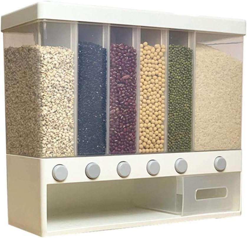 10KG Divided Rice Dispenser 6 Grid Automatic Sealed Grain Storage Box