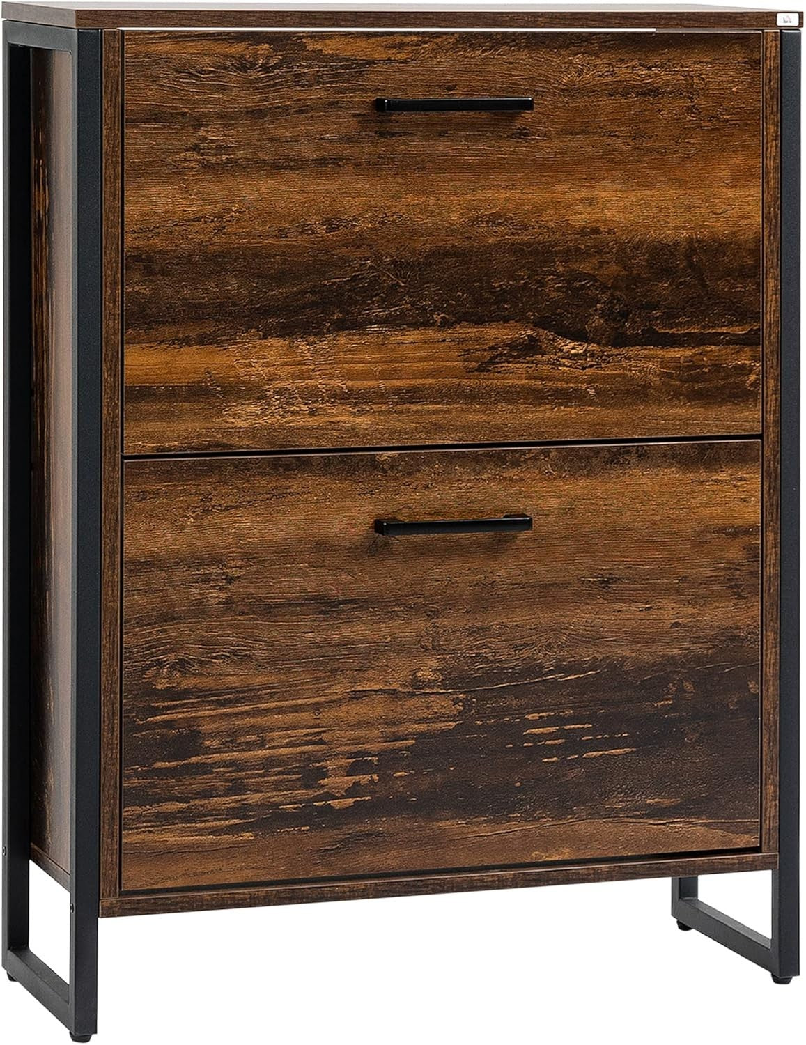 Slim Industrial Shoe Cabinet 2 Flip Drawers Hallway Storage 64x23.5x85cm