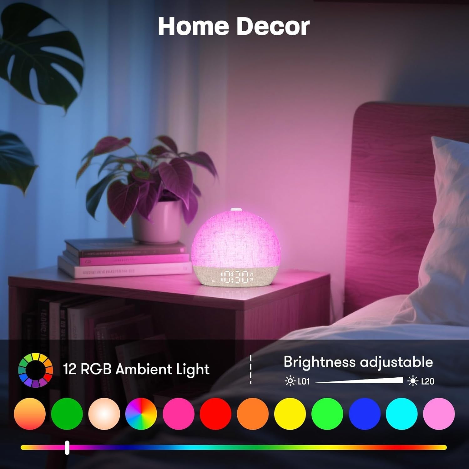 Sunrise Wake Up Light Alarm Clock White Noise Sleep Aid Yellow Lamp