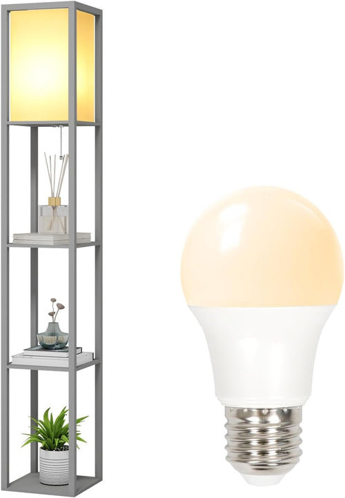 LED Floor Lamp with Shelves Storage Standing Light Dimmable E27 Modern Grey