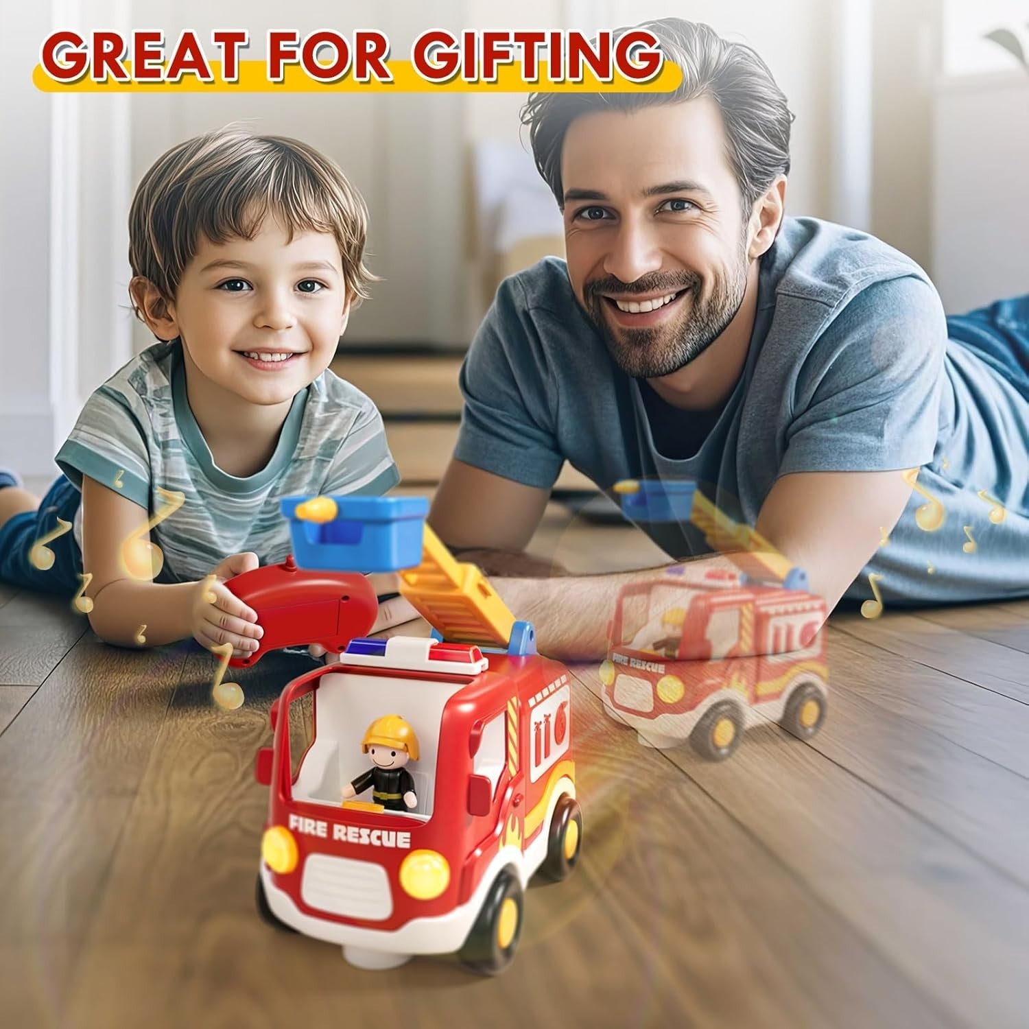 Toddler RC Fire Truck Toy with Lights & Music Remote Control Car Gift Boys Girls