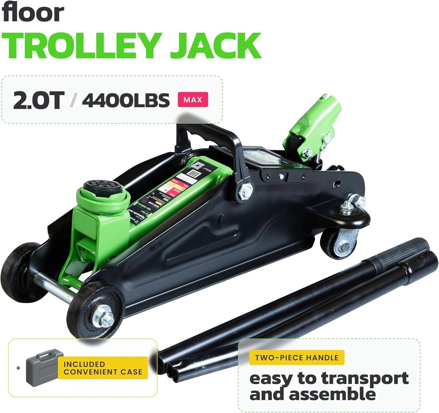2 Ton Hydraulic Trolley Jack 4400lbs Car SUV Lift 5.3–13.4" w/ Carry Case