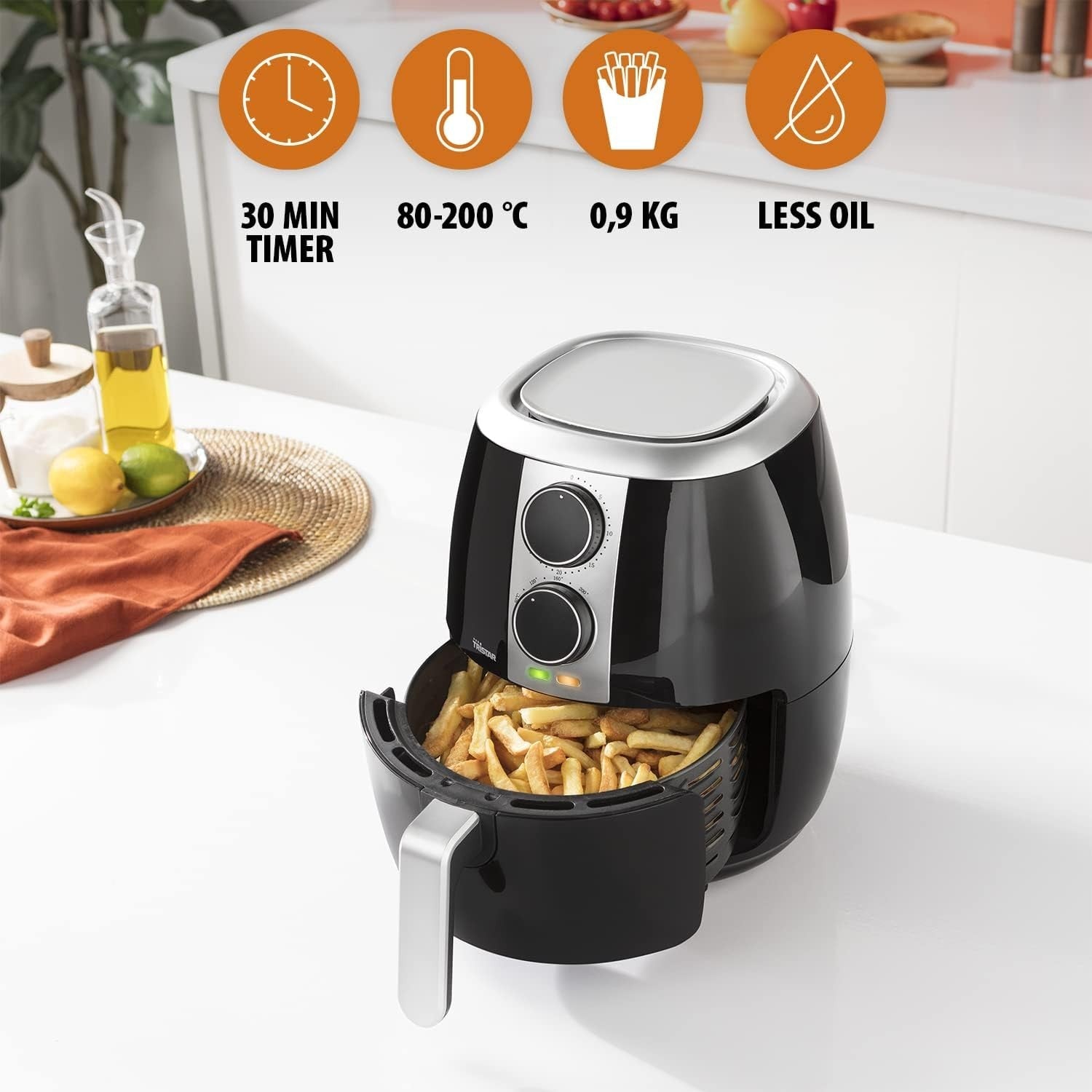 Compact Air Fryer 2L Slim Design, Low-Oil Cooking, Thermostat, Timer, Easy Clean