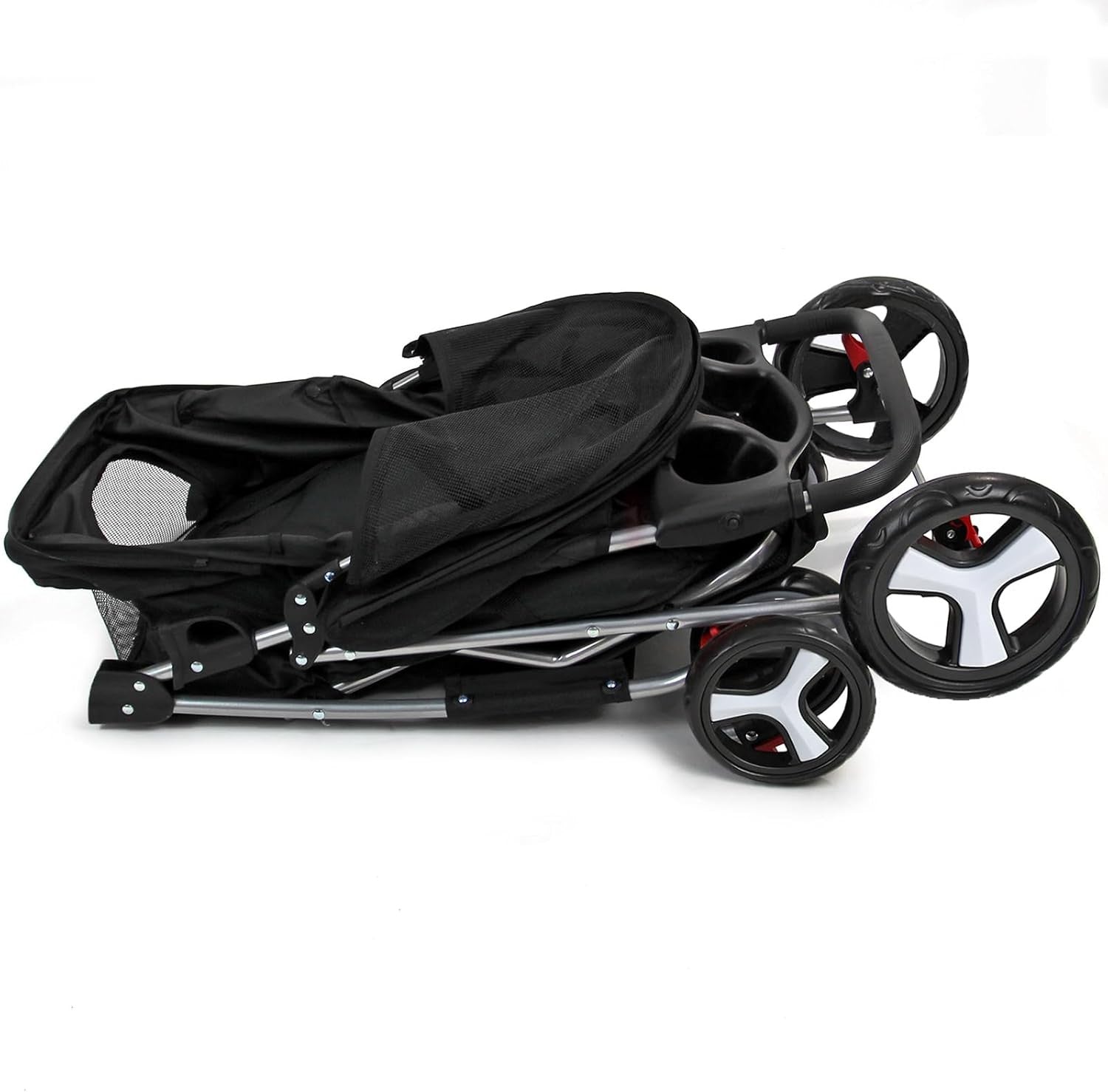 Pet Travel Stroller Dog Cat Pushchair Foldable Swivel Wheels 15kg Rain Cover