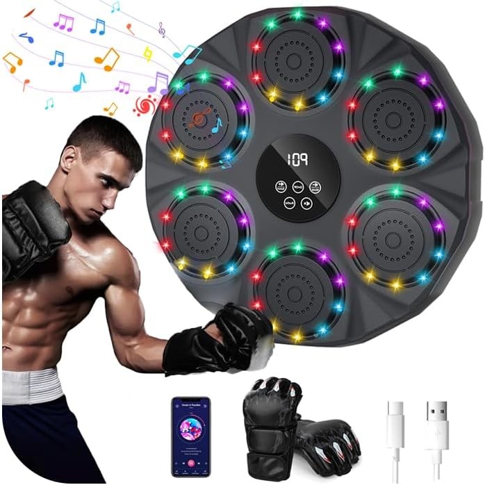 Music Boxing Machine LED Punch Pad Bluetooth Wall Mounted Auto Count Home Gym