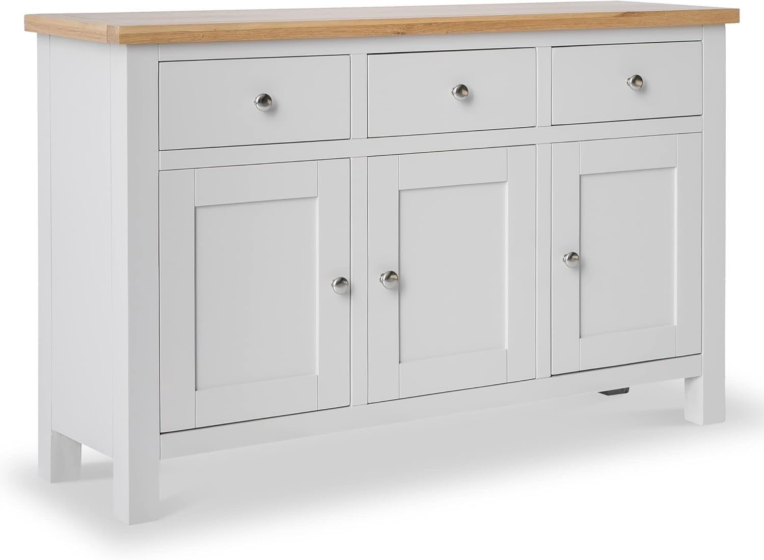Large Grey Sideboard Oak Top 3 Drawer 3 Door Cabinet Hallway Storage
