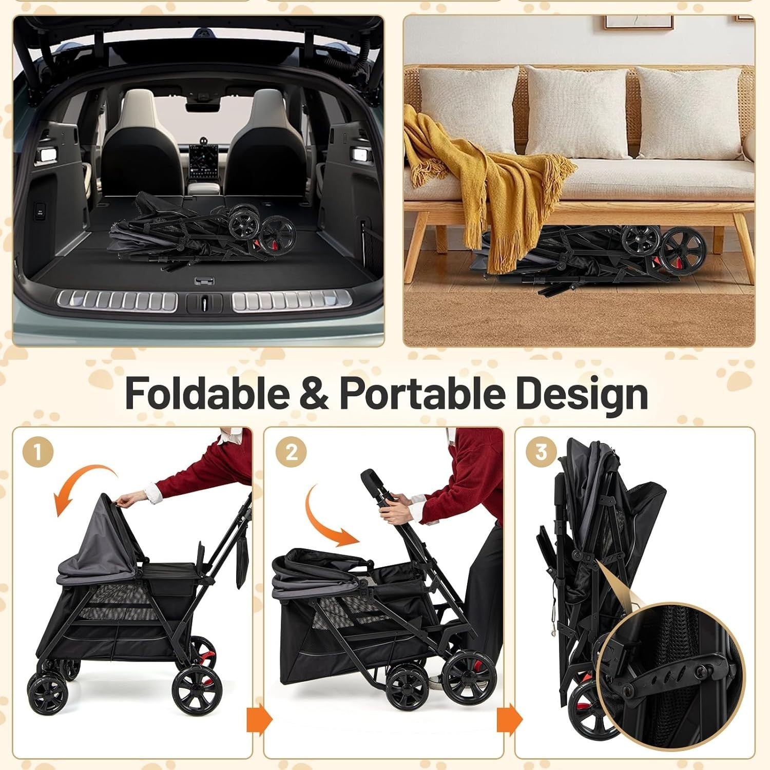 Pet Stroller Dog Buggy Foldable Pushchair Ramp Canopy Small Medium