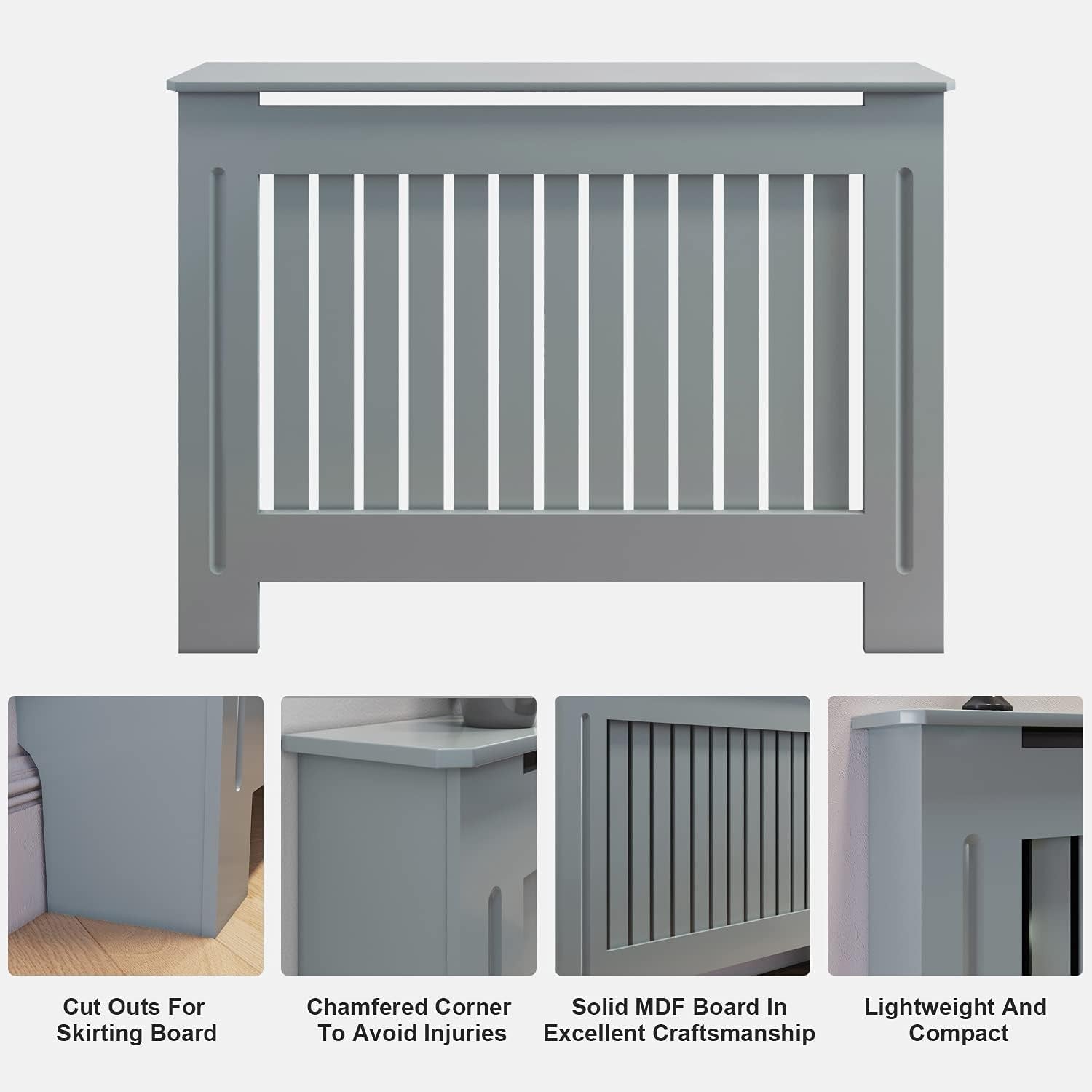 Medium Grey Radiator Cover Cabinet | Modern Vertical Slatted MDF Heater Cover