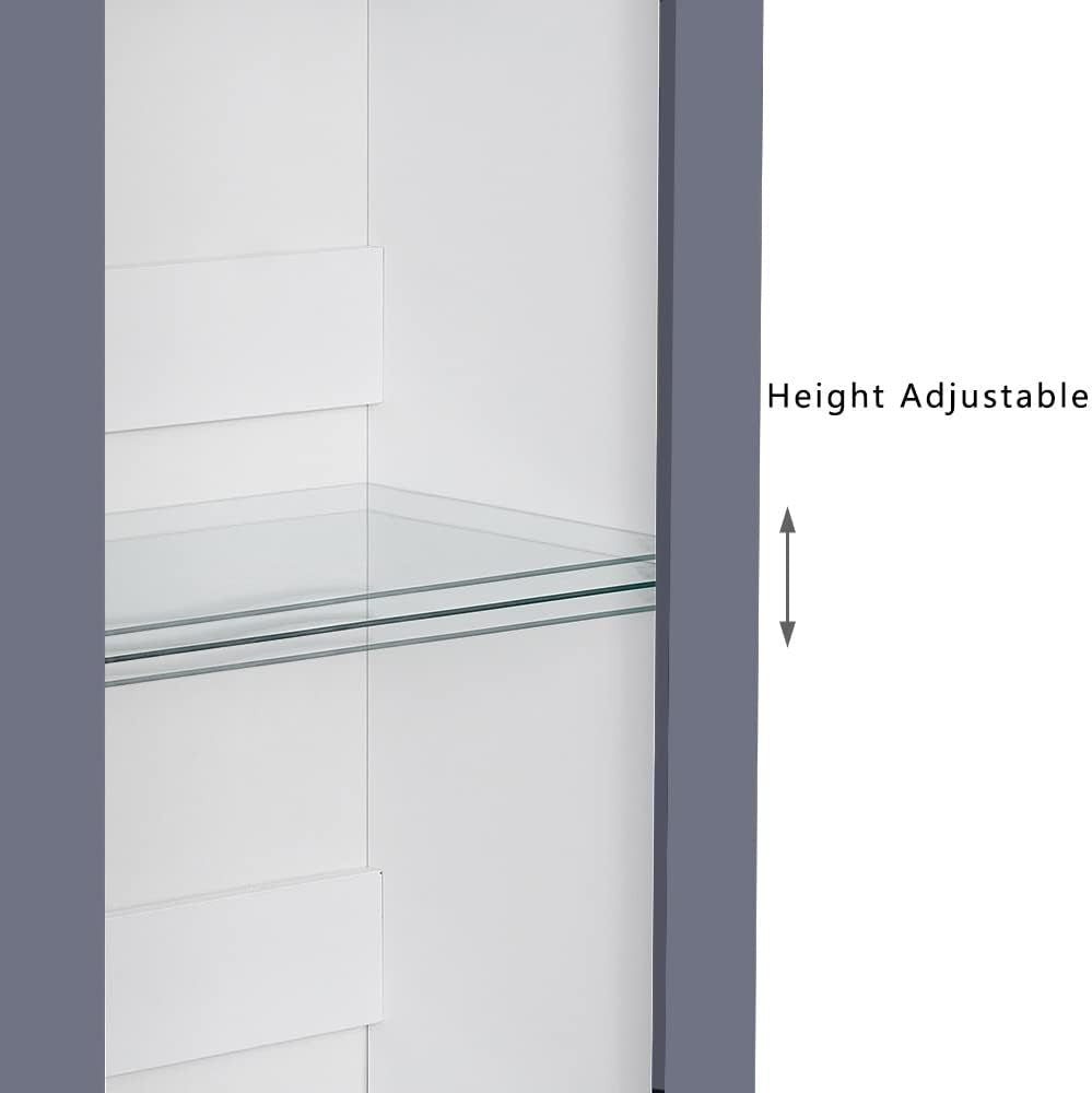 Tall Grey High-Gloss Display Cabinet with Glass Shelves & RGB LED Lighting Unit