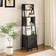 Narrow 5 Tier Bookcase with Drawers Tall Storage Shelf Unit Small Room Organiser